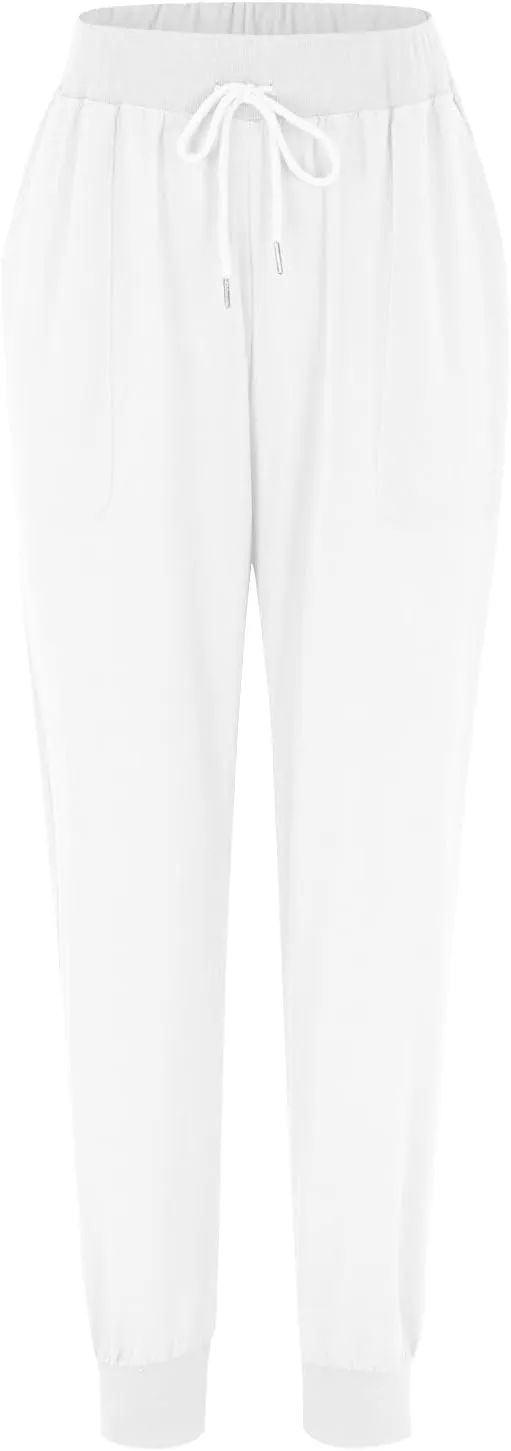 Womens Casual Pants Summer Linen Joggers Straight Leg Comfy Elastic High Waisted Beach Pants Loose Gauze Pants with Pockets