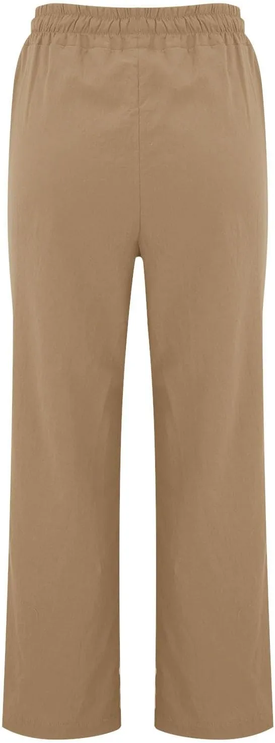 Womens Cotton Linen Baggy Wide Leg Pants Casual Drawstring Elastic Waisted Palazzo Harem Trousers with Pockets