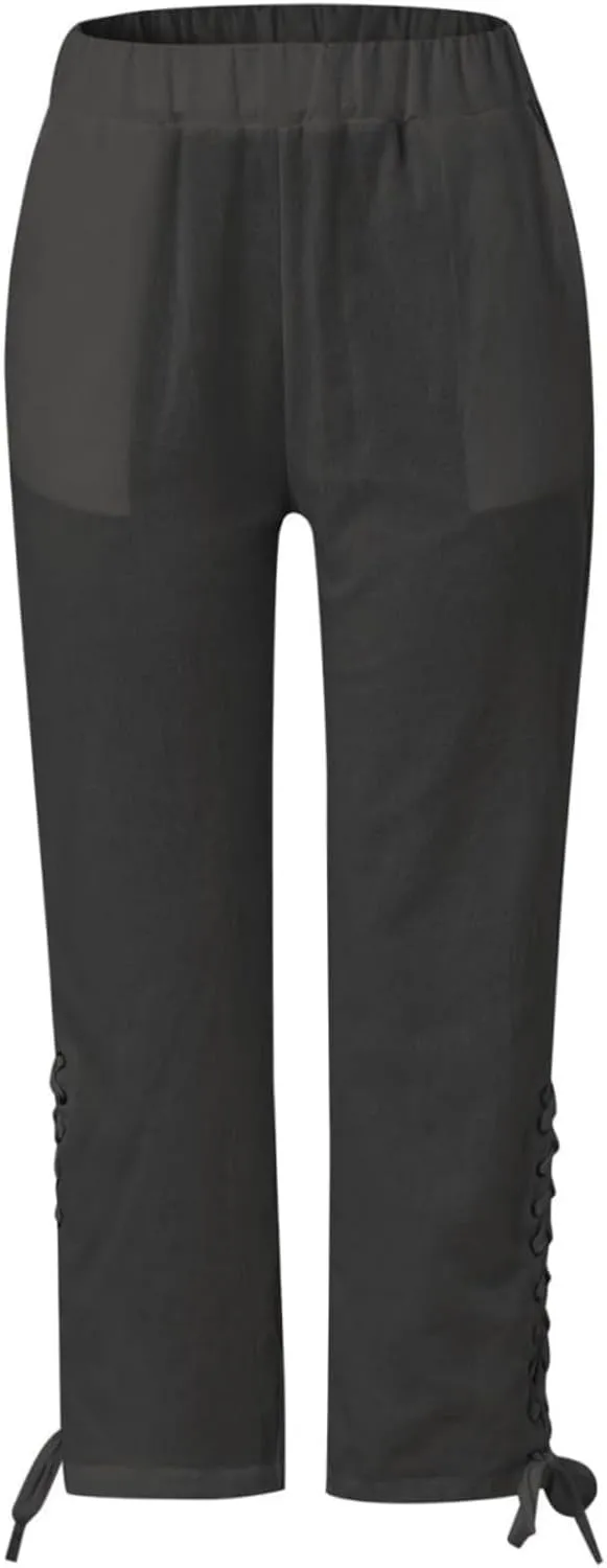 Womens Cotton Linen Pants Summer Casual Wide Leg Elastic Palazzo Pants High Waisted Loose Beach Trousers with Pockets