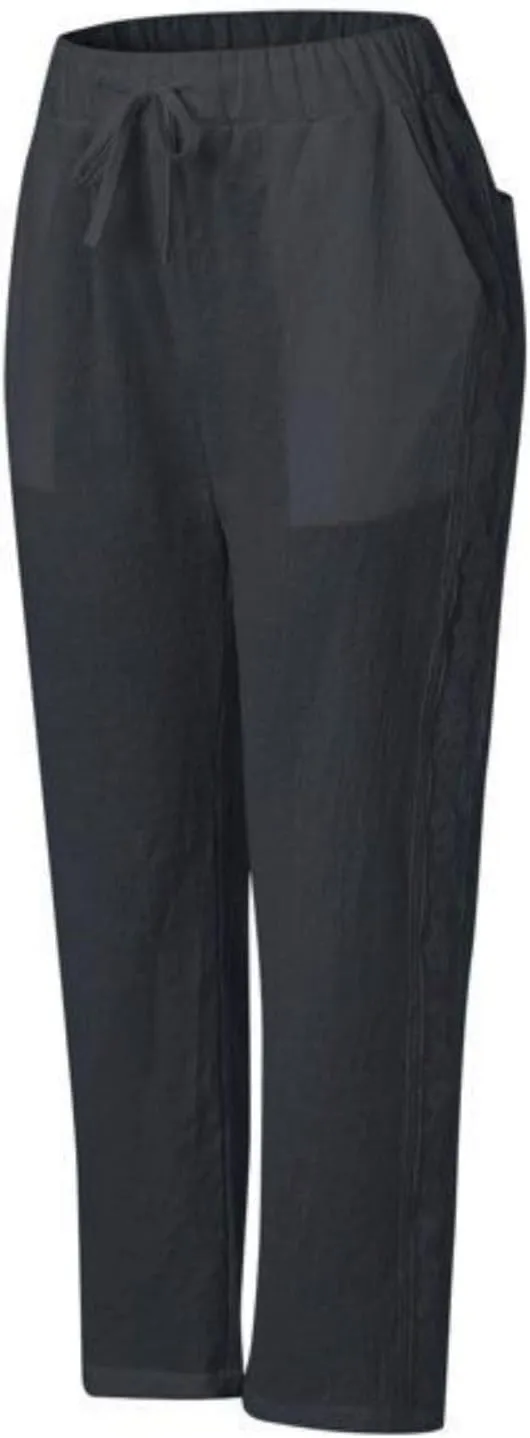 Womens Cotton Linen Pants Summer Casual Wide Leg Elastic Palazzo Pants High Waisted Loose Beach Trousers with Pockets