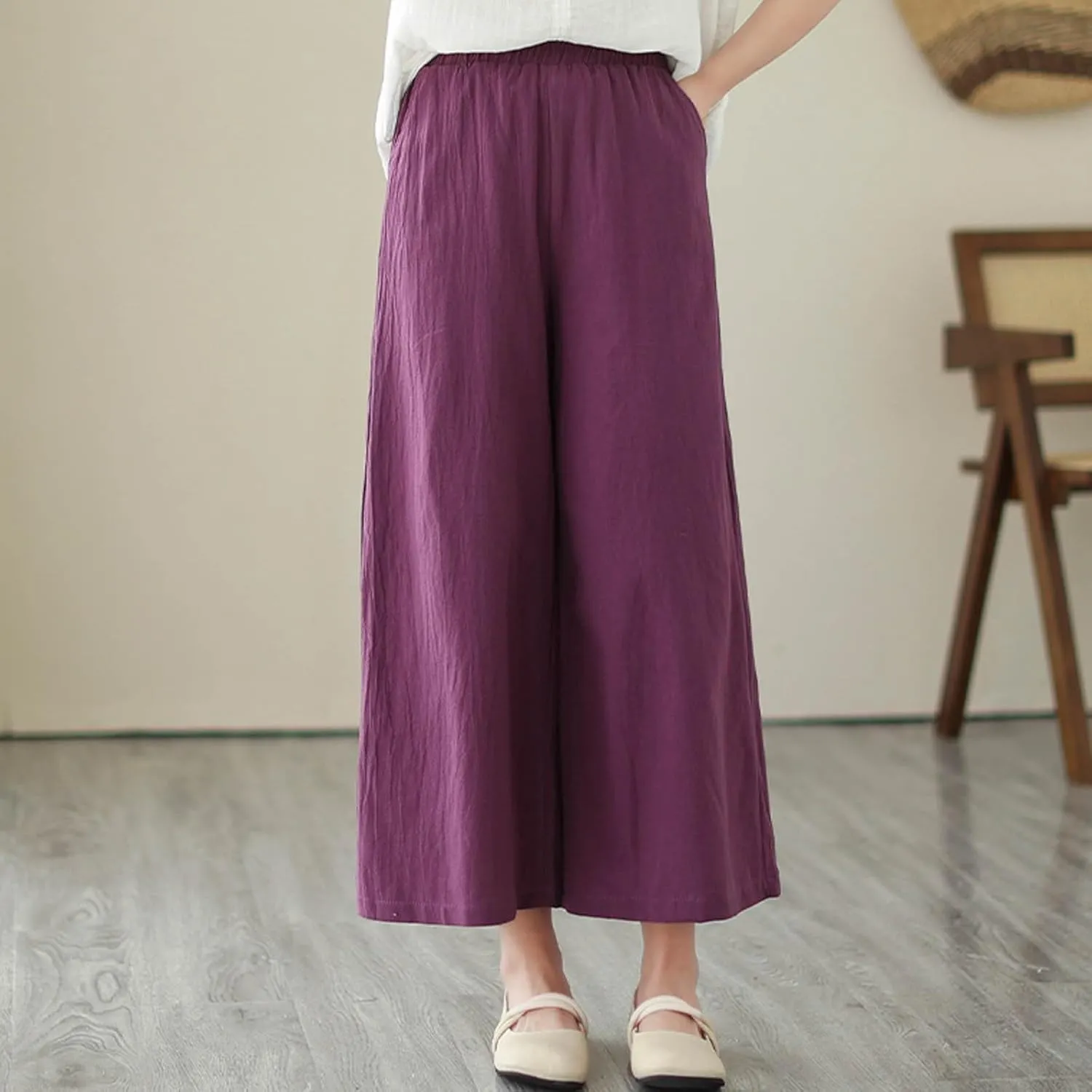 Womens Cotton Linen Summer Baggy Palazzo Pants Low Waist Lounge Pants Slim-Fit Palazzo Lounge Pants Beach