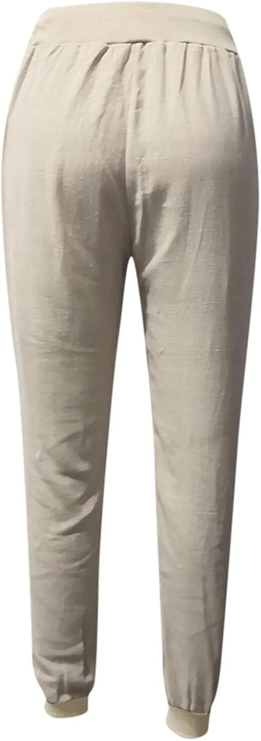 Women's Cotton Linen Summer Cropped Palazzo Pants High Waist Ankle Length Loose Fit Trousers Business Work