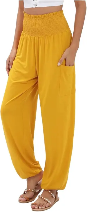 Womens Cotton Linen Summer Drawstring Pants Low Waist Wide Leg Plus Size Palazzo Lounge Pants Travel
