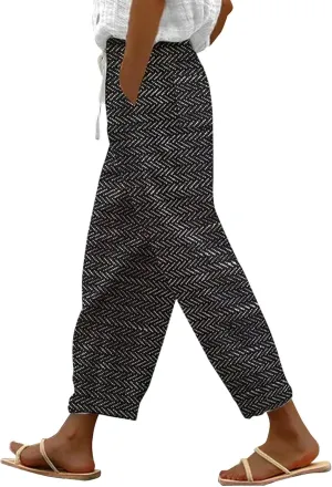 Women's Cotton Linen Summer Palazzo Pants 2025 Wide Leg Beach Lounge Trousers with Pockets Vacation Outfits B-Black