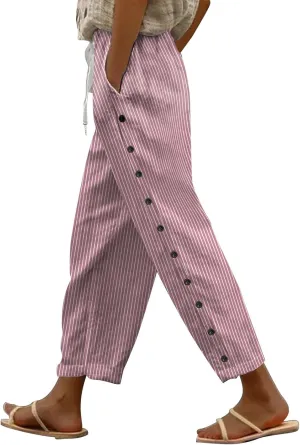 Women's Cotton Linen Summer Palazzo Pants 2025 Wide Leg Beach Lounge Trousers with Pockets Vacation Outfits