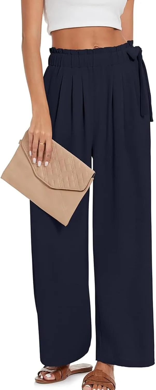 Women's Cotton Linen Summer Y2K Streetwear Palazzo Lounge Pants Elastic Waist Baggy Stretchy Slim-Fit