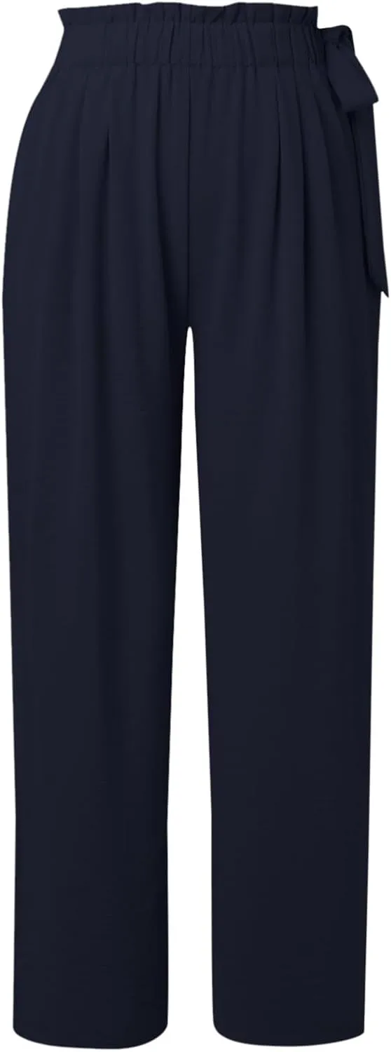 Women's Cotton Linen Summer Y2K Streetwear Palazzo Lounge Pants Elastic Waist Baggy Stretchy Slim-Fit