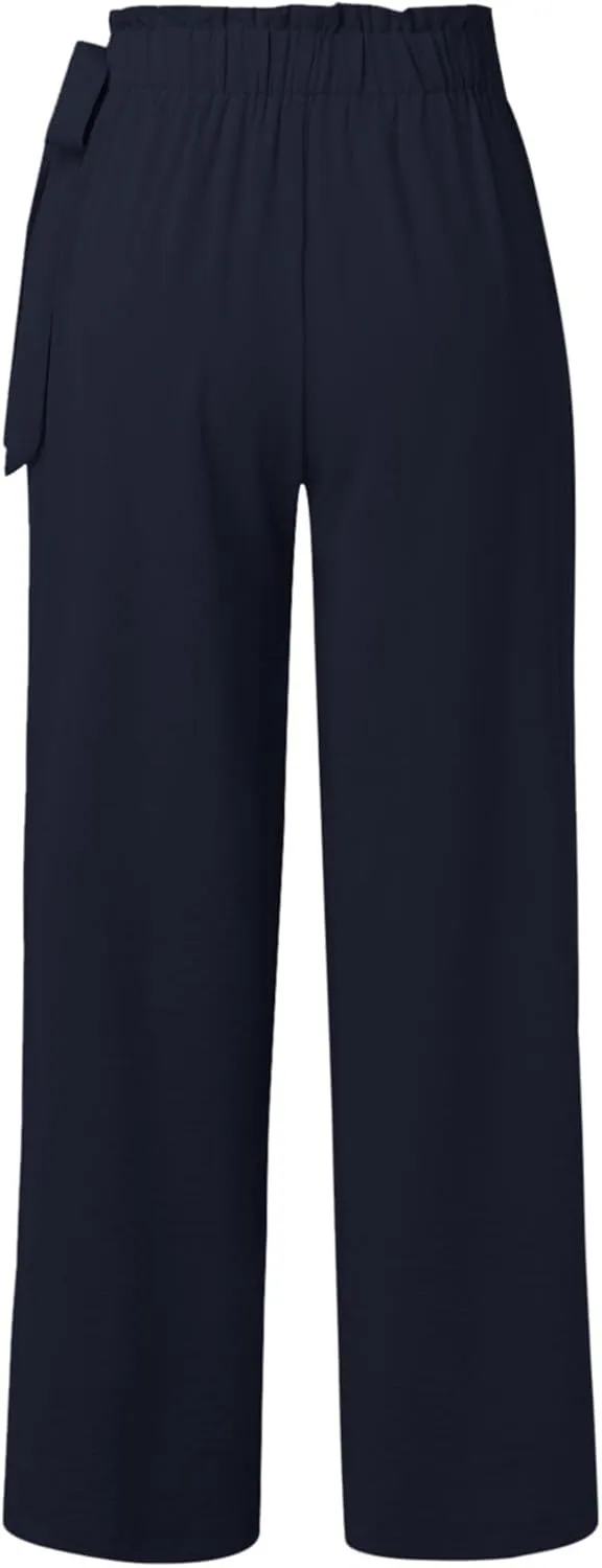 Women's Cotton Linen Summer Y2K Streetwear Palazzo Lounge Pants Elastic Waist Baggy Stretchy Slim-Fit
