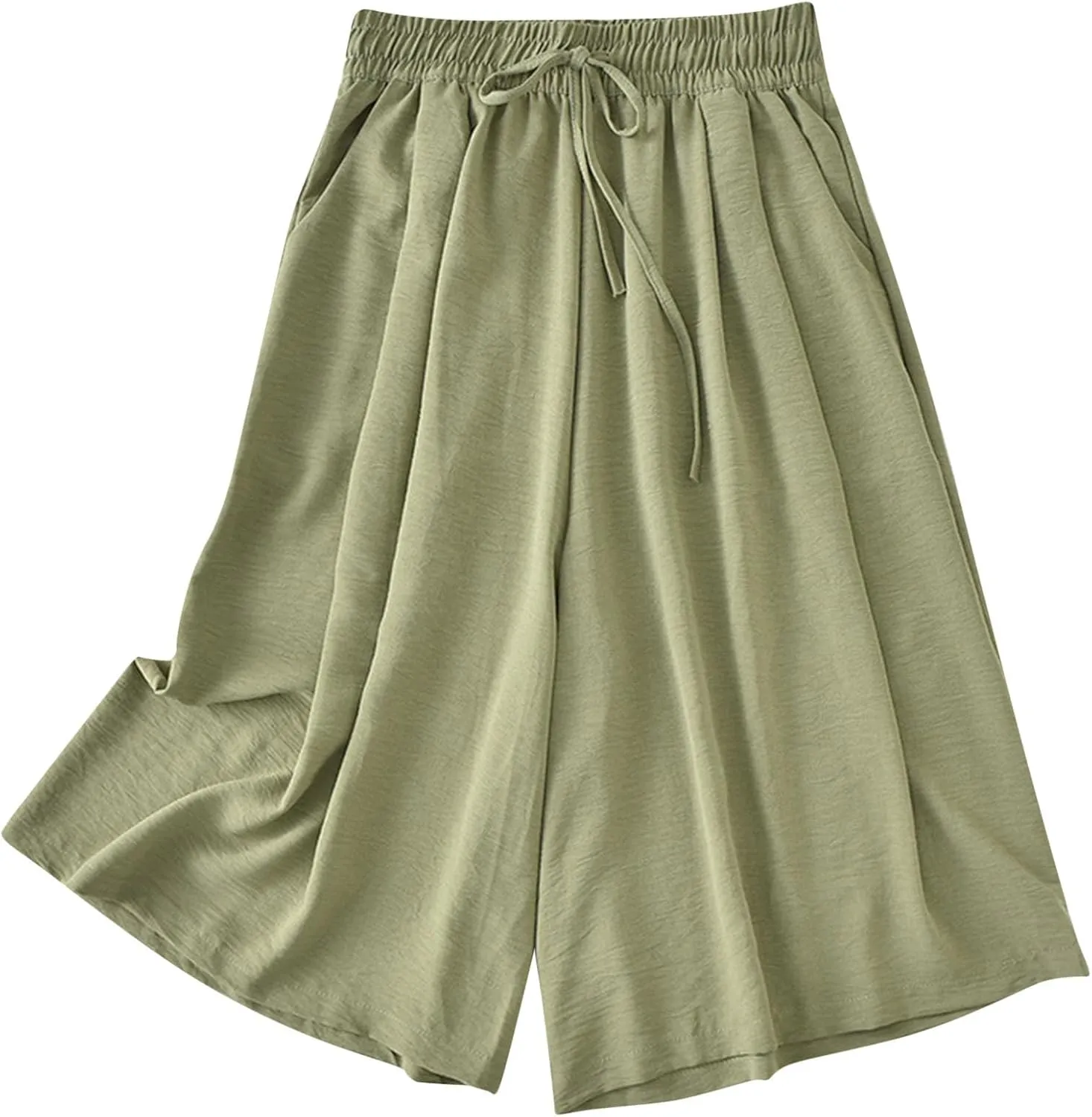Women's Drawstring Waist Skirt Pants Soft Cotton Linen Wide Leg Trousers with Pockets Casual Loose Fit for Summer