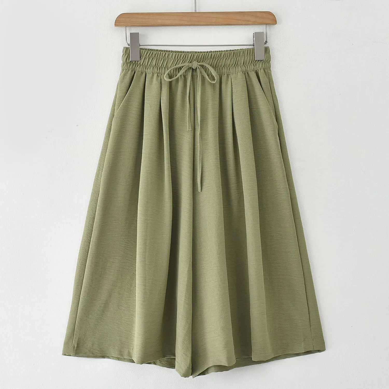 Women's Drawstring Waist Skirt Pants Soft Cotton Linen Wide Leg Trousers with Pockets Casual Loose Fit for Summer
