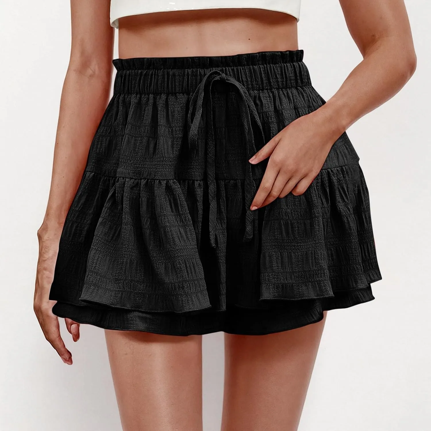 Womens Flowy Casual Shorts Boho Simple Ruffle Tiered Skorts High Waist Wide Leg Loose Beach 2025 Vacation Cute Short
