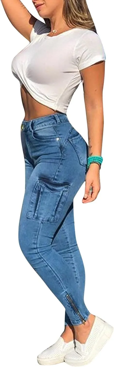 Womens High Waist Skinny Jeans Casual Double Breasted Multi Button Slim Fit Elastic Trousers Double Plus Size Pants