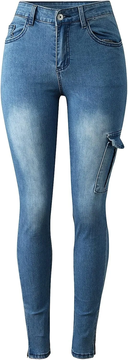 Womens High Waist Skinny Jeans Casual Double Breasted Multi Button Slim Fit Elastic Trousers Double Plus Size Pants