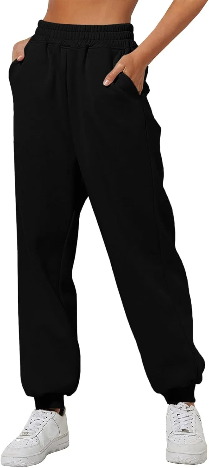 Womens High Waisted Sweatpants Workout Active Cinch Bottom Joggers Pants Mid Rise Baggy Athletic Trousers with Pocket