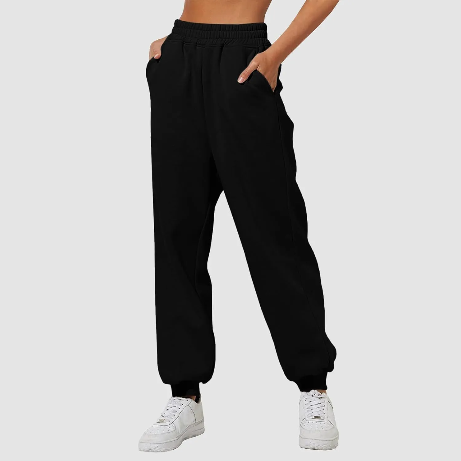 Womens High Waisted Sweatpants Workout Active Cinch Bottom Joggers Pants Mid Rise Baggy Athletic Trousers with Pocket