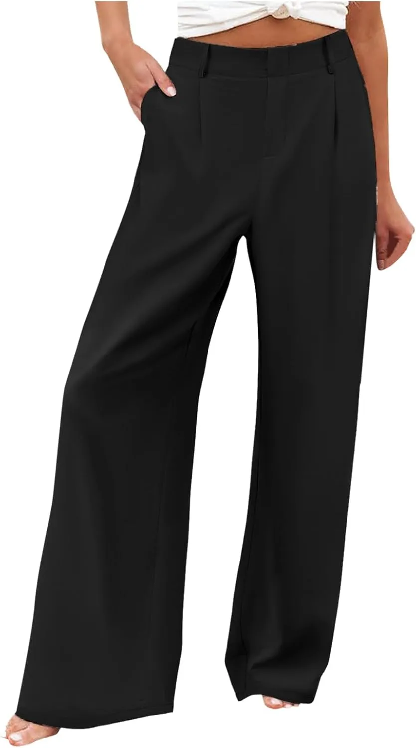 Womens Linen Blend Summer Casual Loose Palazzo Lounge Pants High Waist Stretchy Slim Fit Pants Travel