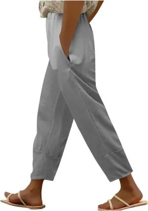 Womens Linen Blend Summer Fashion Pants Low Waist Lounge Pants Plus Size Trousers Work Business