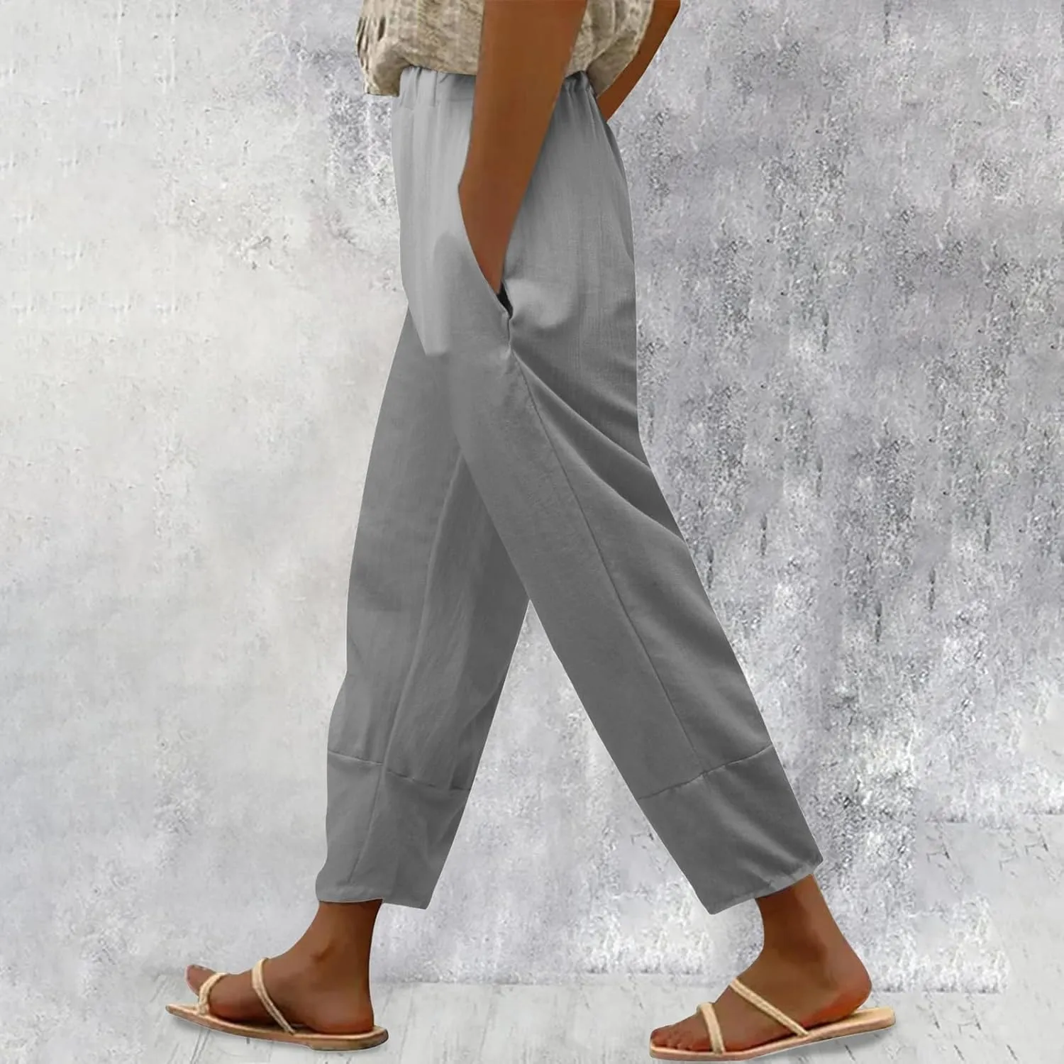 Womens Linen Blend Summer Fashion Pants Low Waist Lounge Pants Plus Size Trousers Work Business