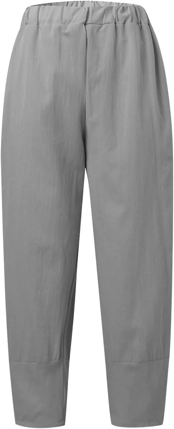 Womens Linen Blend Summer Fashion Pants Low Waist Lounge Pants Plus Size Trousers Work Business