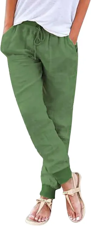 Womens Linen Blend Summer Y2K Streetwear Palazzo Lounge Pants Elastic Waisted Long Lounge Slim-Fit Pant