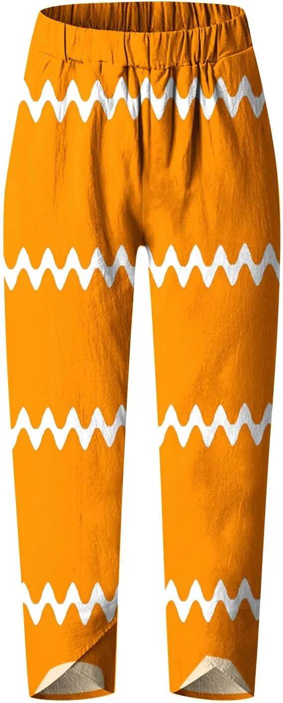 Women's Linen Cropped Pants Tapered Ankle Capris Trousers Casual Elastic Waist Sweatpant with Pockets Boho Lounge Pant