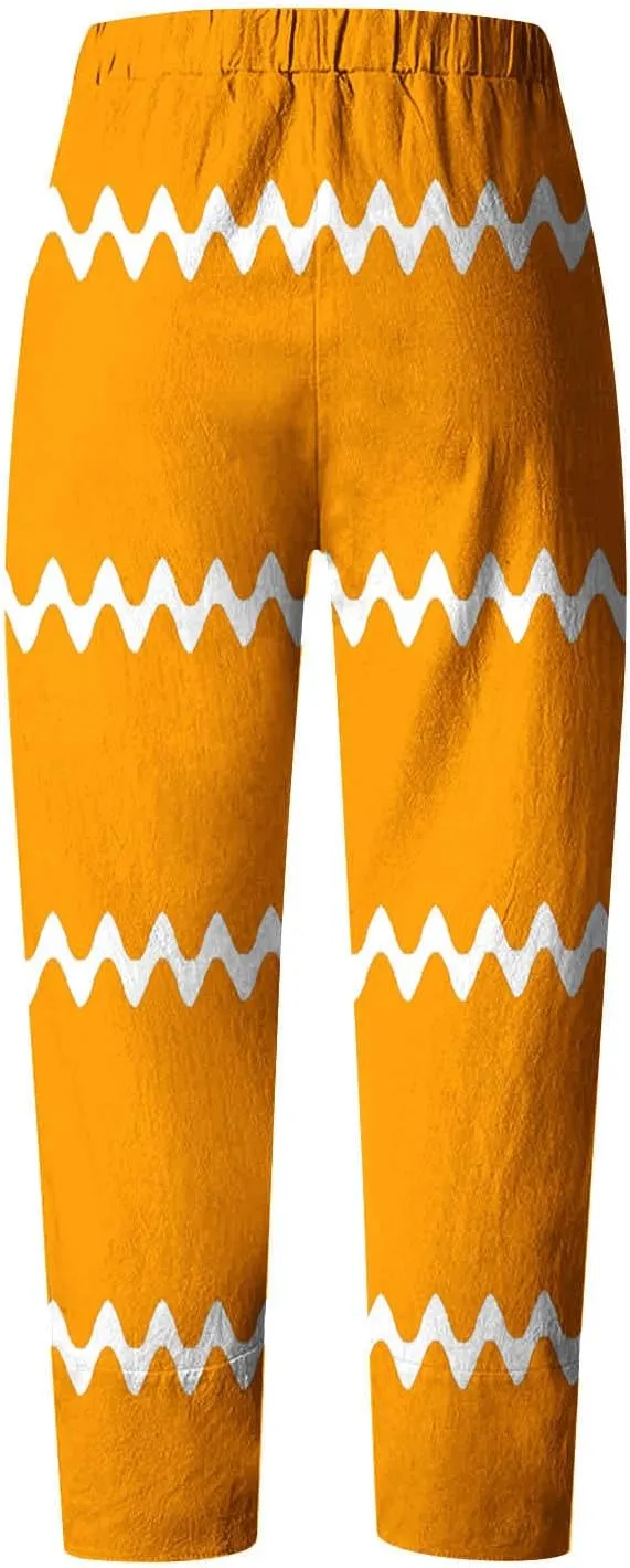 Women's Linen Cropped Pants Tapered Ankle Capris Trousers Casual Elastic Waist Sweatpant with Pockets Boho Lounge Pant