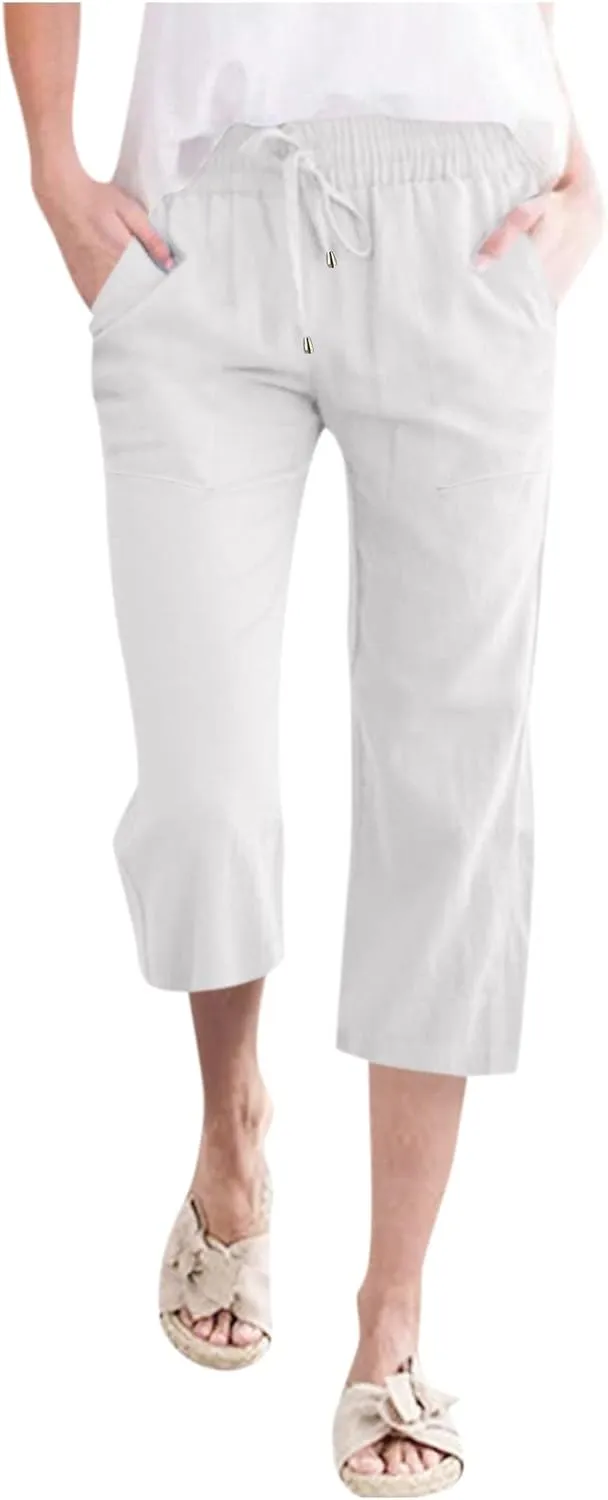 Womens Linen Palazzo Lounge Pants High Waist Straight Wide Leg Summer Causal Belt Trousers with Pockets Trendy 2024