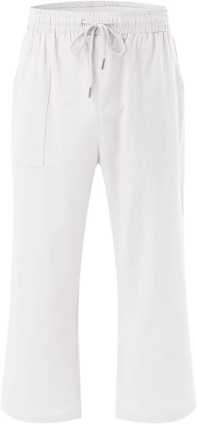 Womens Linen Palazzo Lounge Pants High Waist Straight Wide Leg Summer Causal Belt Trousers with Pockets Trendy 2024