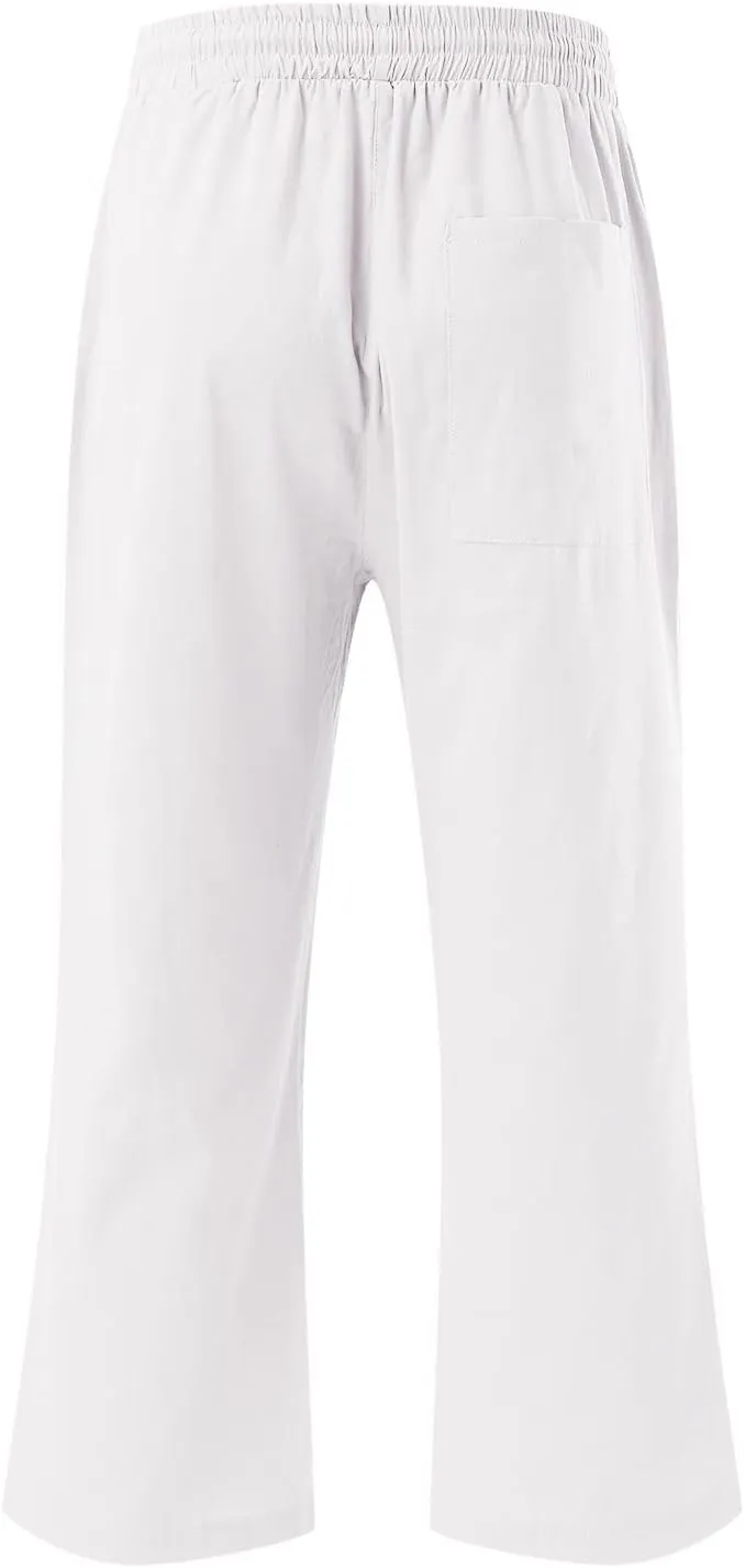 Womens Linen Palazzo Lounge Pants High Waist Straight Wide Leg Summer Causal Belt Trousers with Pockets Trendy 2024