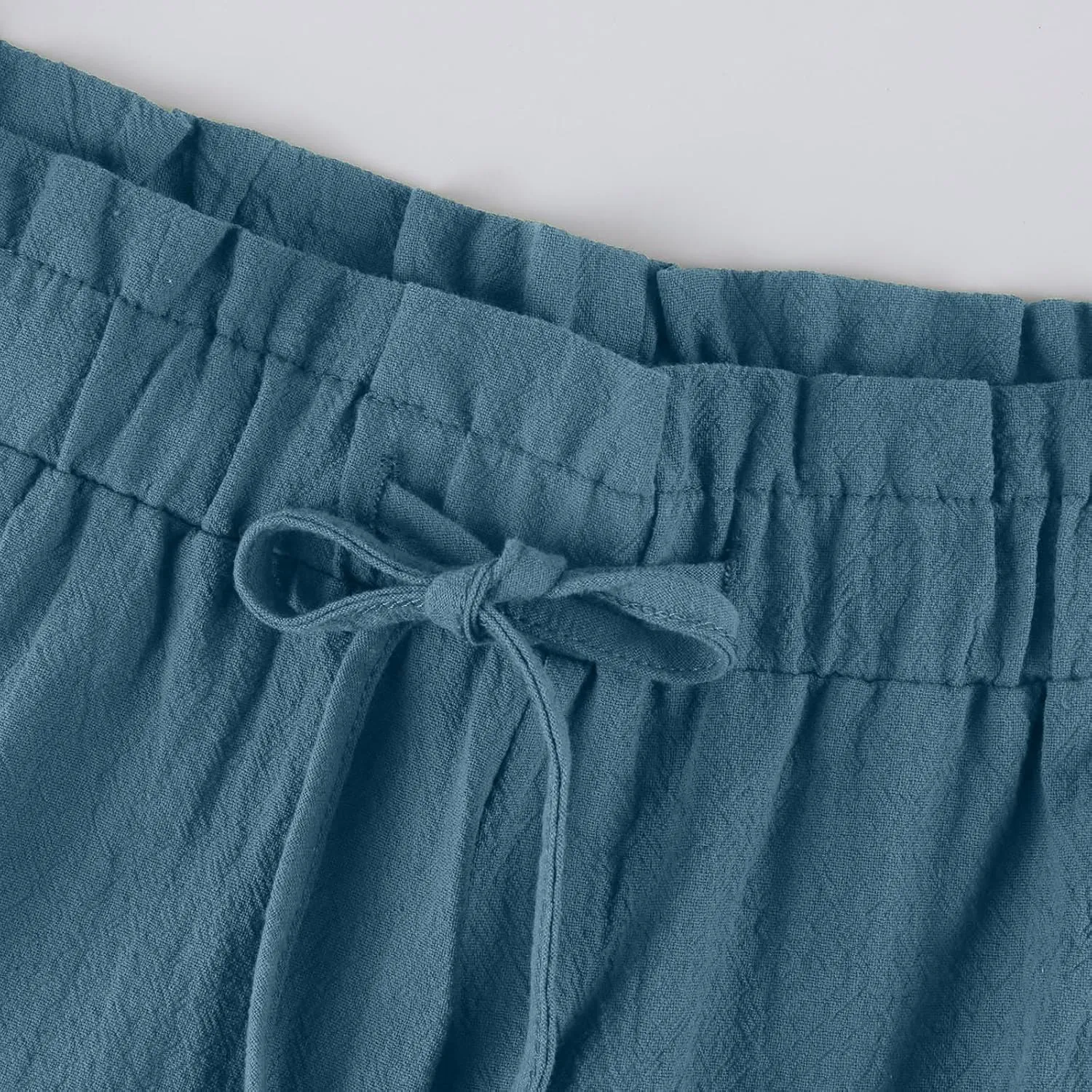 Women's Linen Pants Casual Drawstring High Waisted Wide Leg Capri Pant Summer Baggy Palazzo Trousers with Pockets