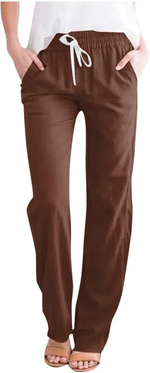 Women's Linen Pants, Cotton Linen Straight Leg Lightweight Pants, Summer Pants Plus Size Loose Fit Trousers