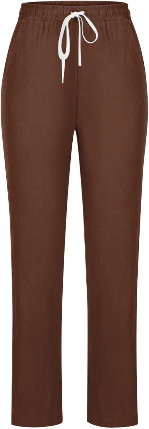 Women's Linen Pants, Cotton Linen Straight Leg Lightweight Pants, Summer Pants Plus Size Loose Fit Trousers