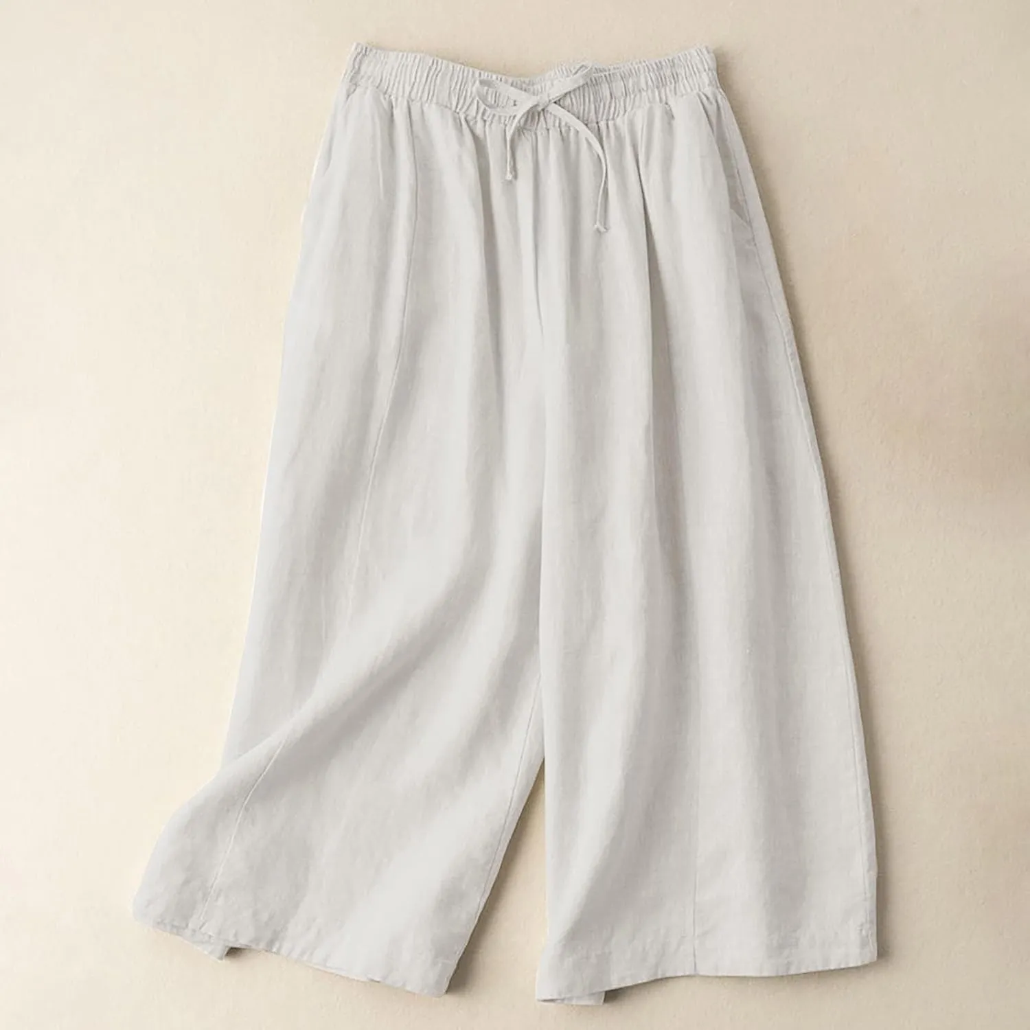 Womens Linen Pants Waist Drawstring Straight Leg Trousers 2025 Summer Loose Fit Comfy Cool Hiking Pants with Pockets