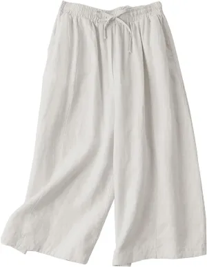 Womens Linen Pants Waist Drawstring Straight Leg Trousers 2025 Summer Loose Fit Comfy Cool Hiking Pants with Pockets