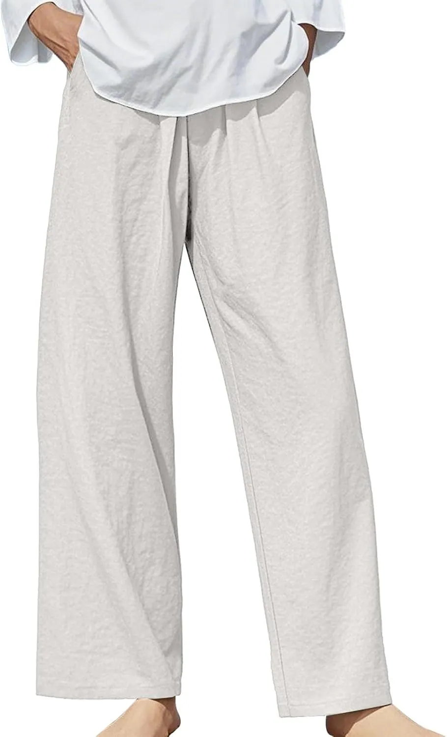 Womens Linen Pants Waist Drawstring Straight Leg Trousers 2025 Summer Loose Fit Comfy Cool Hiking Pants with Pockets