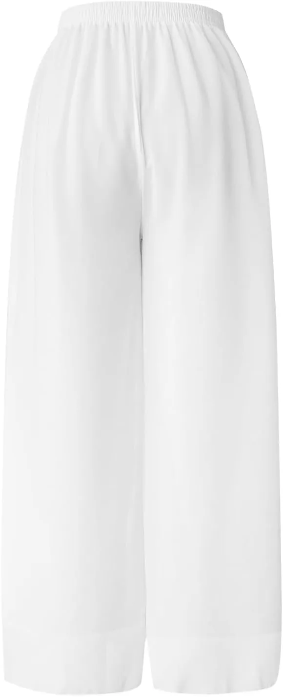 Women's Linen Summer Boho Pant Trousers Elastic Waisted Bootcut Slim Fit Pant Trousers Work Business