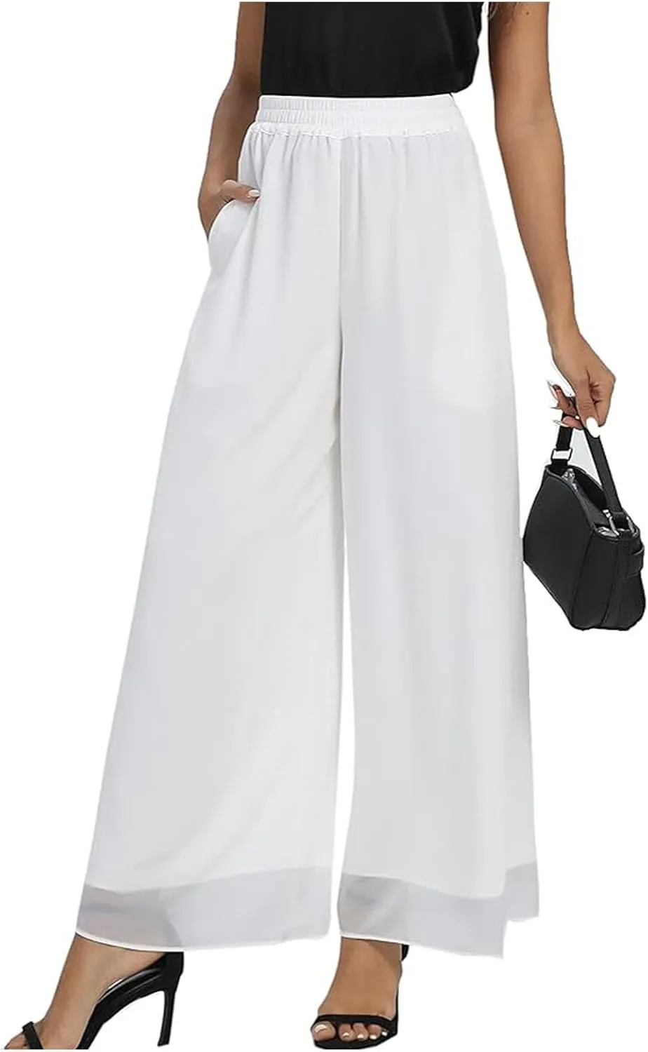 Women's Linen Summer Boho Pant Trousers Elastic Waisted Bootcut Slim Fit Pant Trousers Work Business