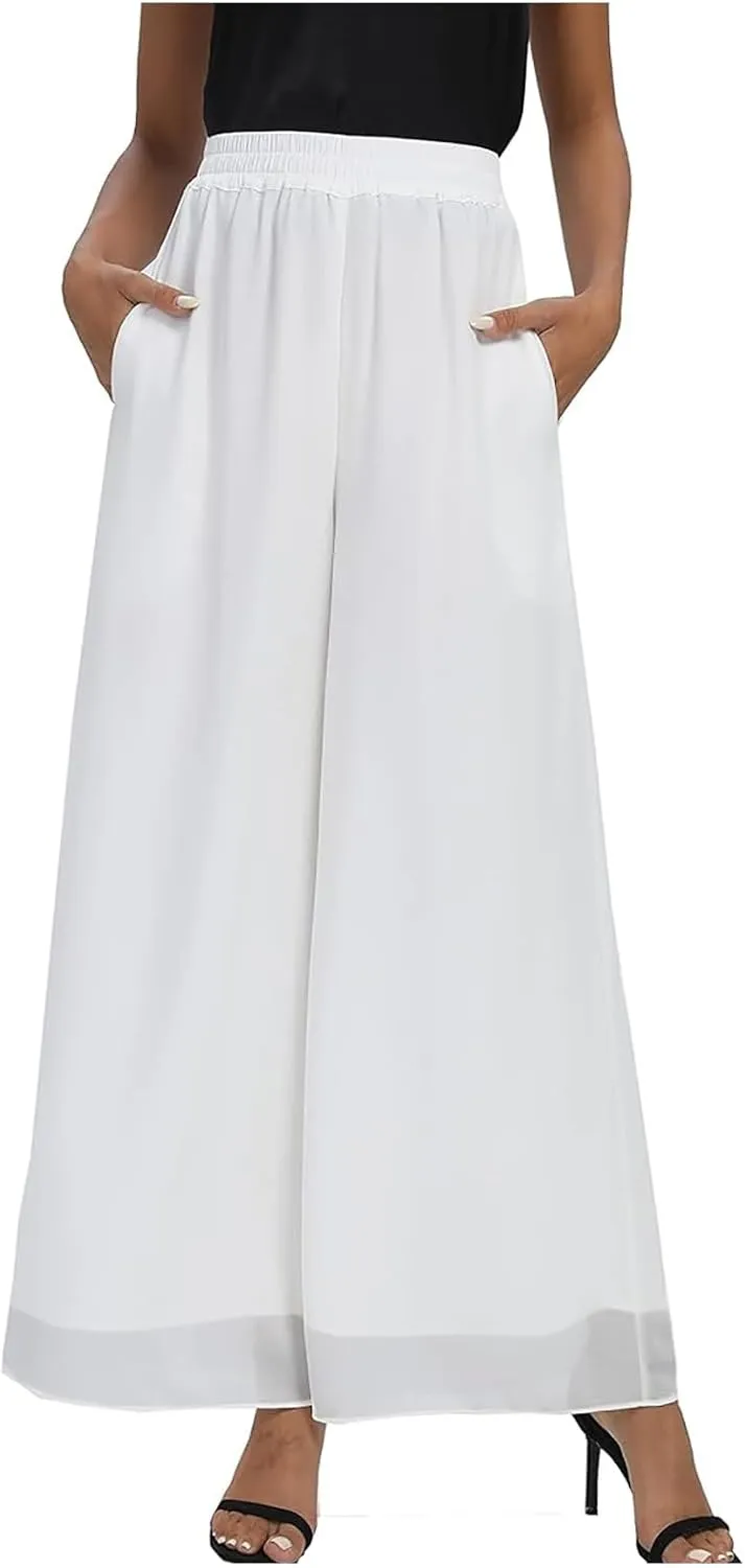 Women's Linen Summer Boho Pant Trousers Elastic Waisted Bootcut Slim Fit Pant Trousers Work Business