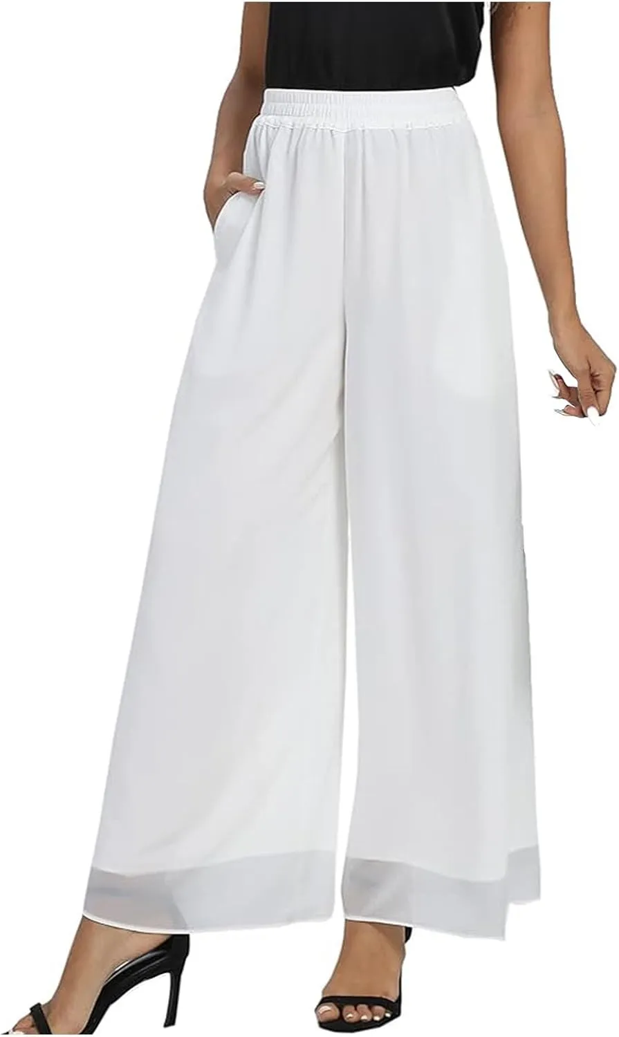 Women's Linen Summer Boho Pant Trousers Elastic Waisted Bootcut Slim Fit Pant Trousers Work Business