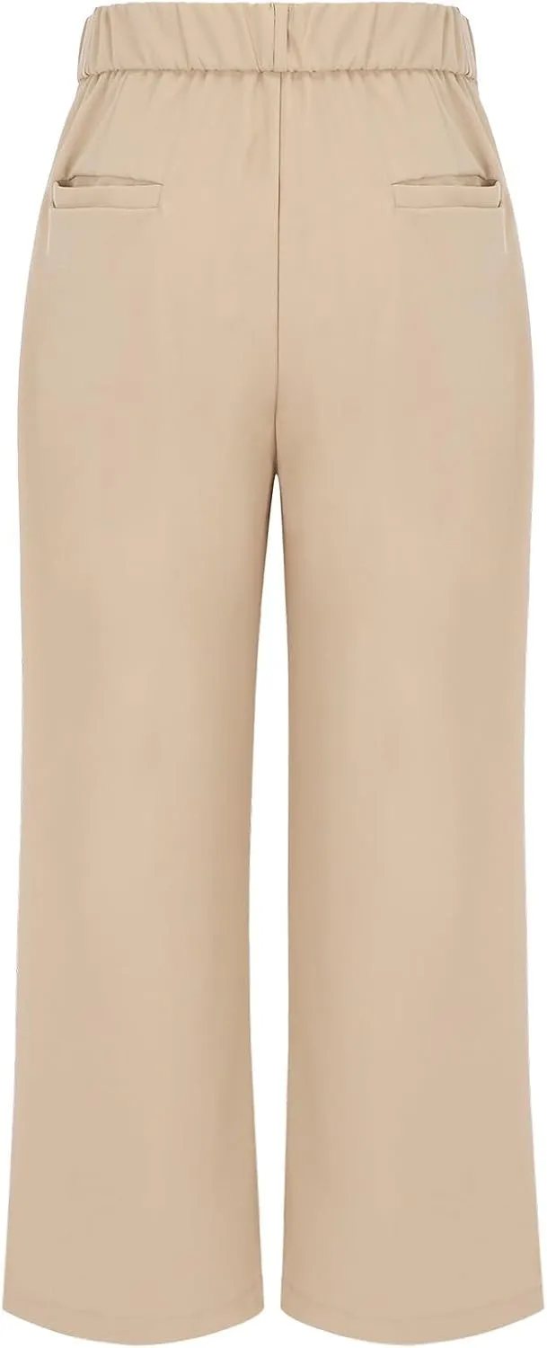 Womens Linen Summer Casual Flowy Palazzo Lounge Pants Elastic Waisted Baggy Stretchy Plus Size Palazzo