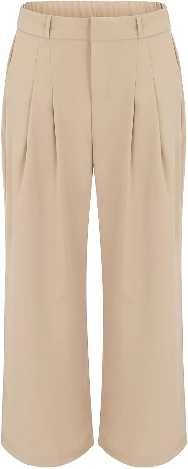 Womens Linen Summer Casual Flowy Palazzo Lounge Pants Elastic Waisted Baggy Stretchy Plus Size Palazzo