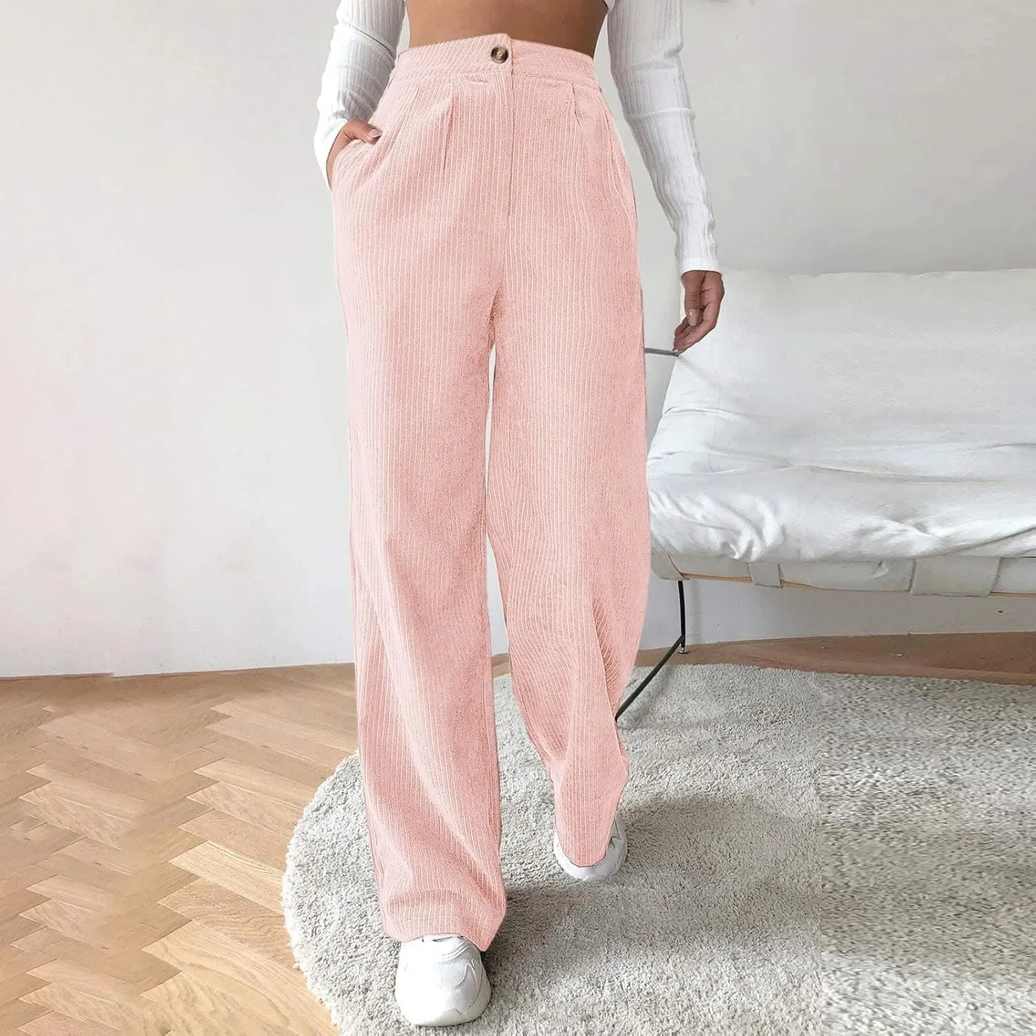 Women's Linen Summer Casual Loose Palazzo Pants Elastic Waisted Wide Leg Plus Size Palazzo Lounge Pants Trendy
