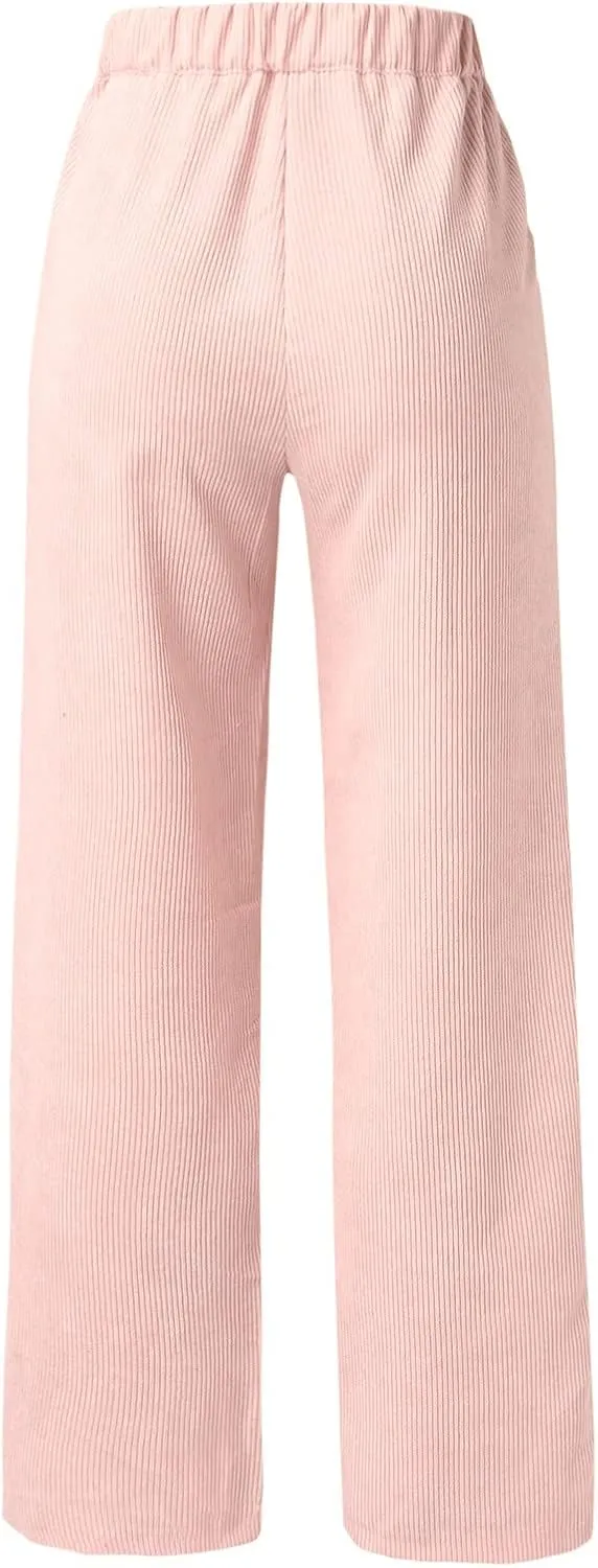 Women's Linen Summer Casual Loose Palazzo Pants Elastic Waisted Wide Leg Plus Size Palazzo Lounge Pants Trendy