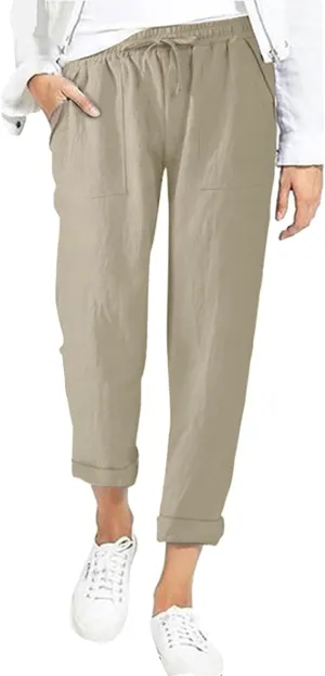 Women's Linen Summer Floral Pant Trousers High Waist Bootcut Loose Fit Palazzo Pants Office