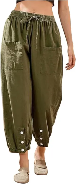 Womens Linen Summer Pants Cargo Pants Women Baggy high Waisted Black Jean Shorts Straight Striped Pants Women Basics Blue Elastic Elegantes Womens Work Pants Harem Pants Women high Waist