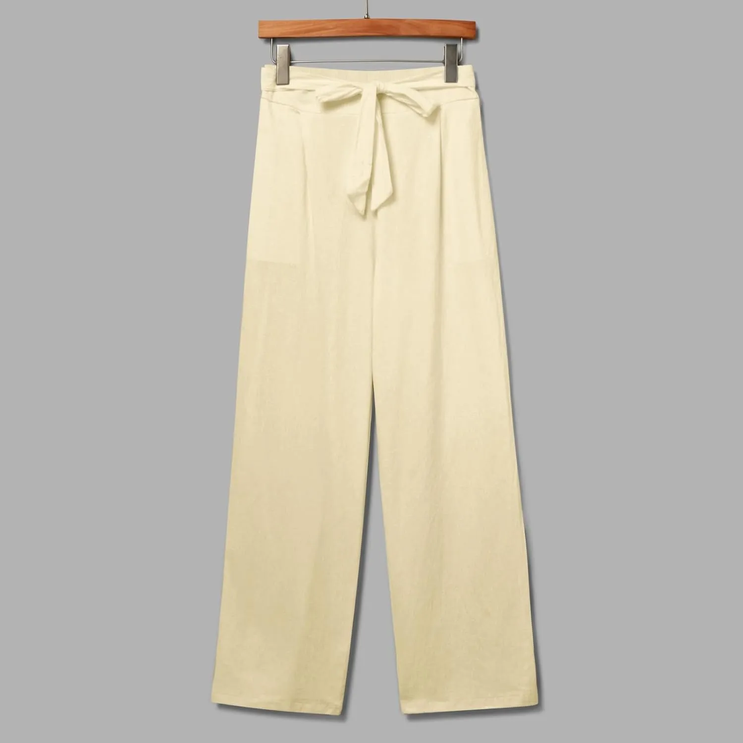 Women's Linen Summer Split Flowy Palazzo Lounge Pants Elastic Waisted Ankle Length Slim Fit Palazzo Lounge