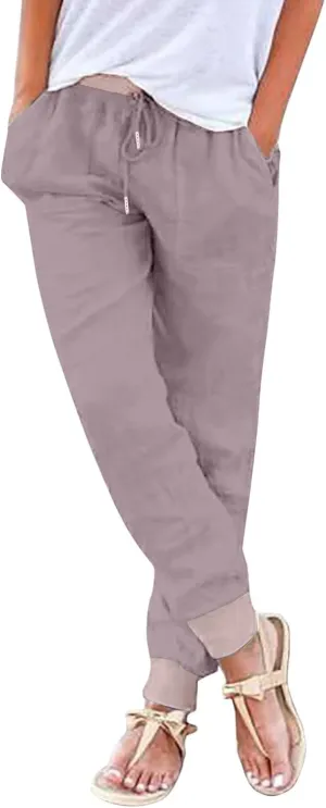 Womens Linen Summer Y2K Fashion Palazzo Pants High Waist Straight Loose Fit Palazzo Pants Vacation
