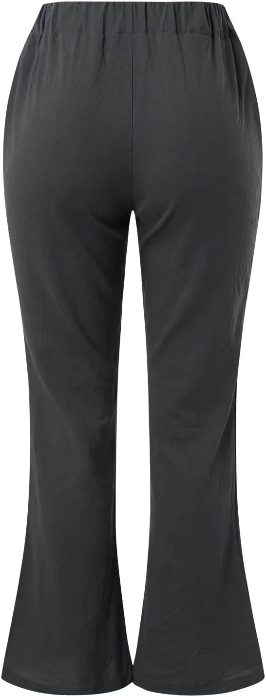 Womens Linen Summer Y2K Streetwear Palazzo Lounge Pants Low Waist Baggy Stretchy Loose Fit Trouser Business Work