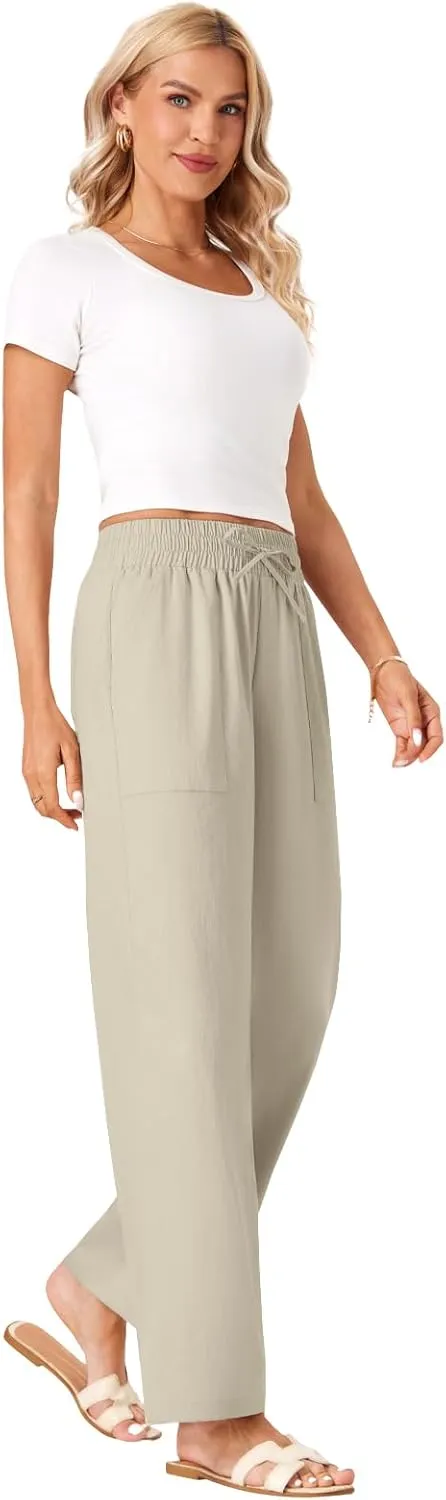 Womens Palazzo Pants Wide Leg High Waist Flowy 2025 Causal Summer Beach Loose Comfy Boho Pants with Pockets