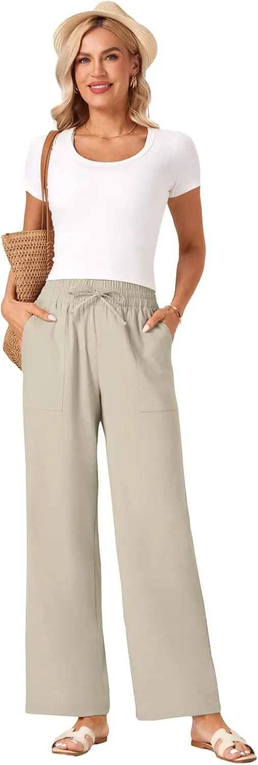 Womens Palazzo Pants Wide Leg High Waist Flowy 2025 Causal Summer Beach Loose Comfy Boho Pants with Pockets